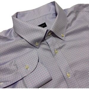 Proper Cloth 19.5/35 Supima Lavender Blue Gingham Plaid Non Iron Shirt Mens